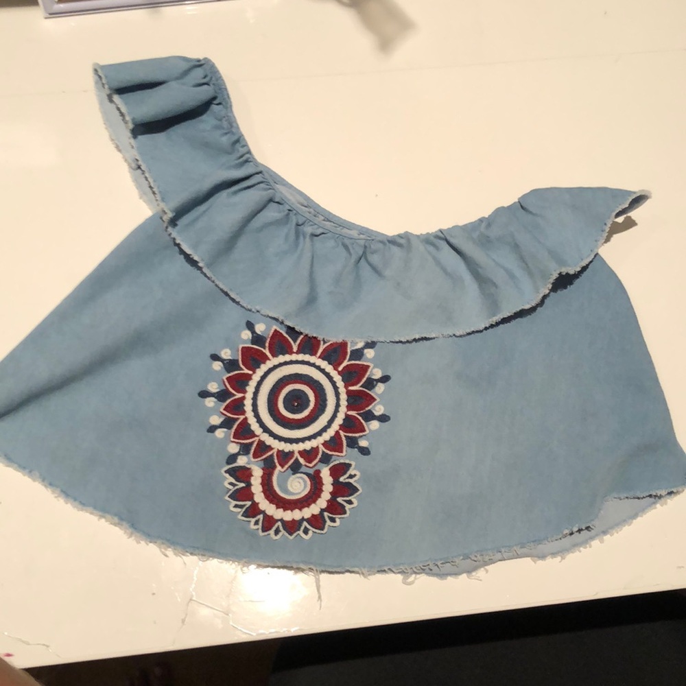One Shoulder Light Denim Crop Top